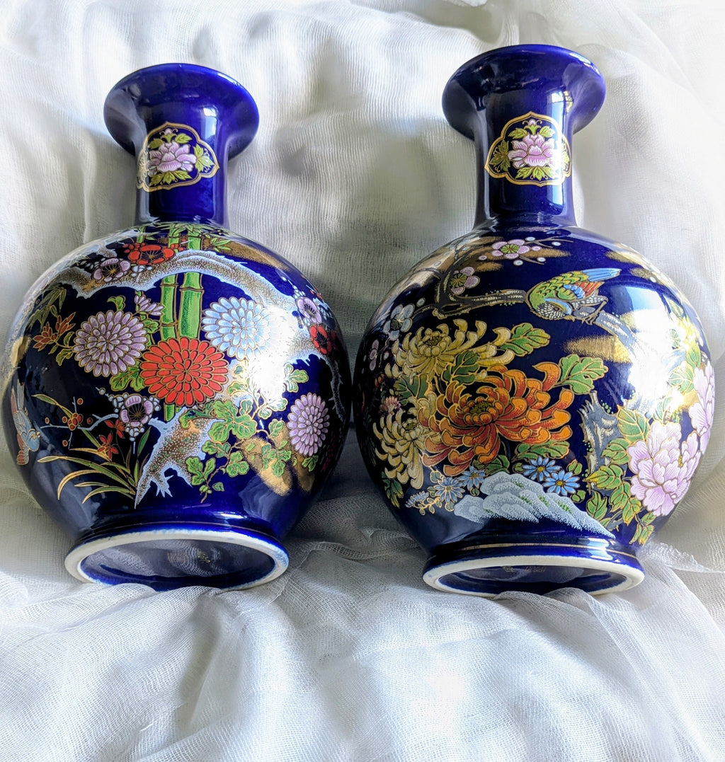 TWO LARGE COBALT BLUE JAPANESE VASES