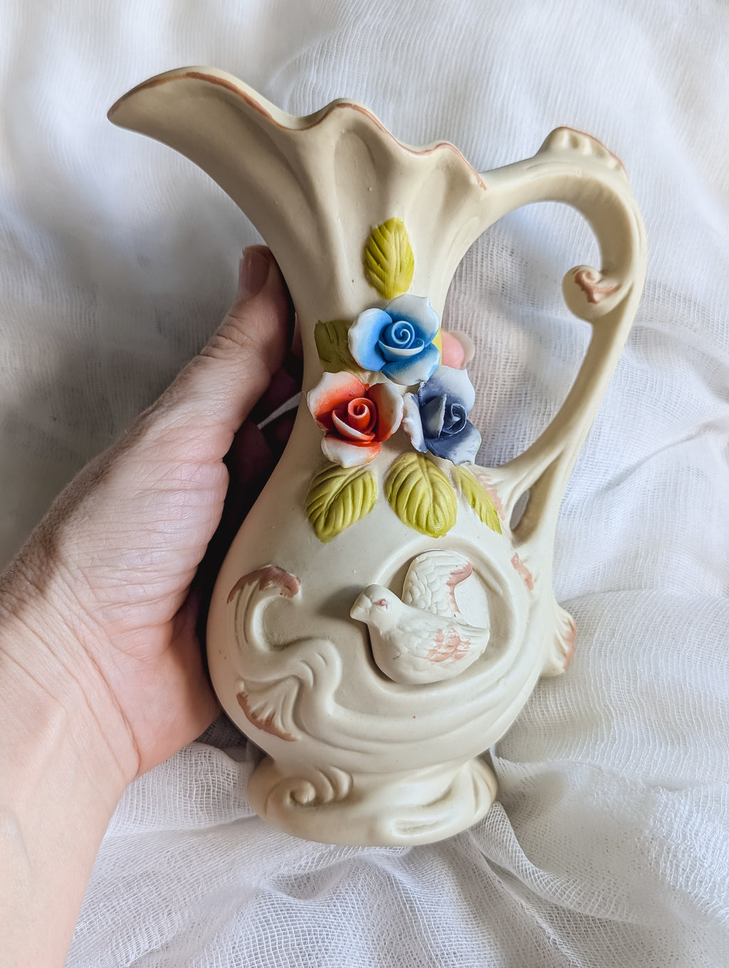 VINTAGE CAPODIMONTE-STYLE ROSE JUG